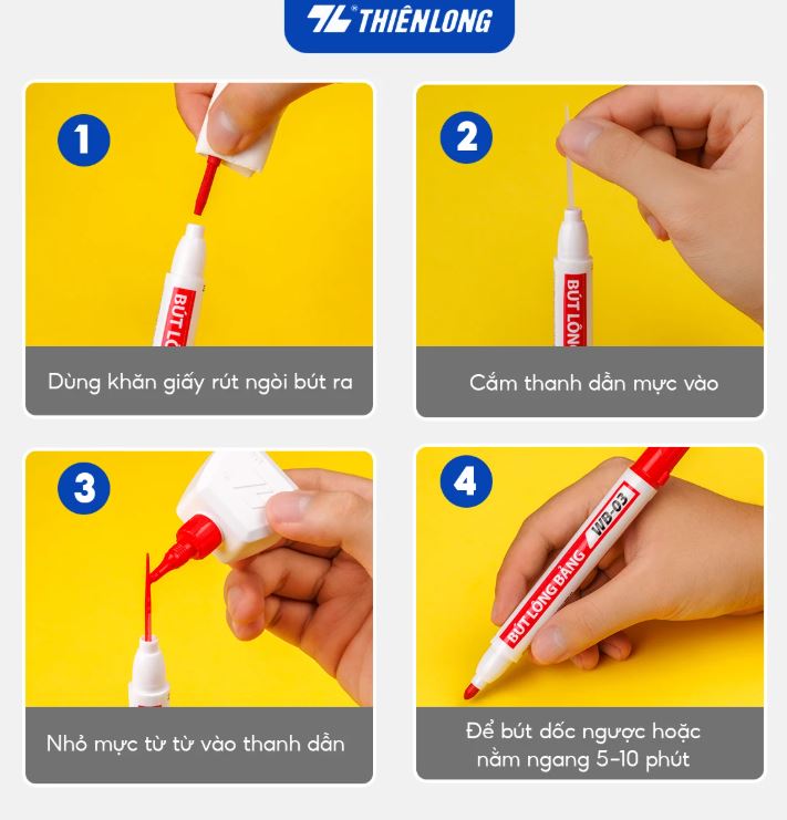 Bút lông bảng Thiên Long WB-02 cách thay mực như bút WB-03