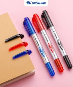 Bút lông dầu Thiên Long PM-04 2 đầu với 3 màu xanh, đỏ, đen