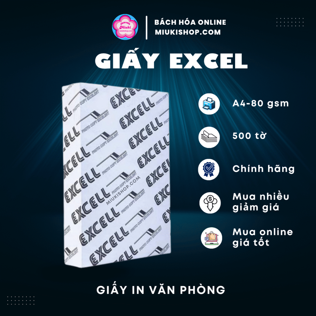 Giấy A4 Excel 80gsm 500 tờ chính hãng - Miukishop