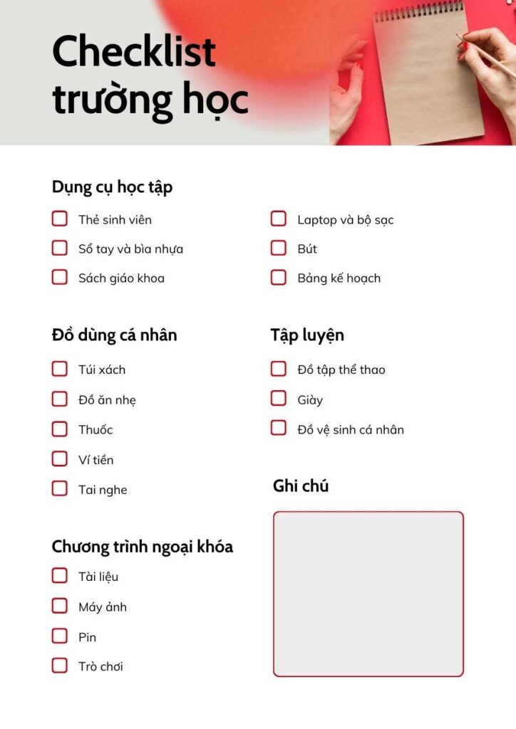Checklist trường học