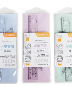 Bộ thước kẻ học sinh 4 trong 1 MK4 nhựa trong, quy cách 1 vỉ, mã số LQ-0262