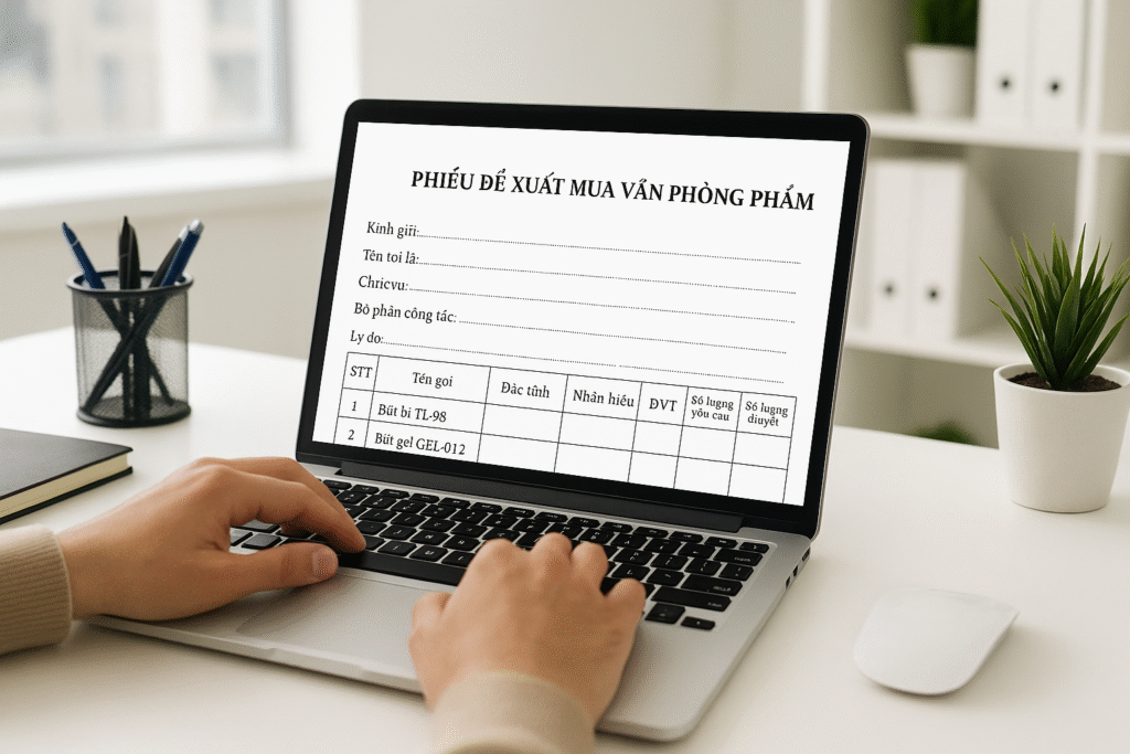 Tạo Phiếu đề xuất mua hàng văn phòng phẩm trực tuyến Tạo Phiếu đề xuất mua hàng văn phòng phẩm trực tuyến