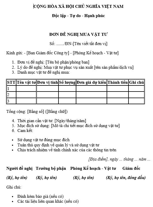 phiếu đề xuất mua hàng văn phòng phẩm 01
