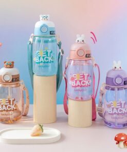 Bình uống nước trẻ em 500ml thỏ gấu mang theo-dung tích max 510ml